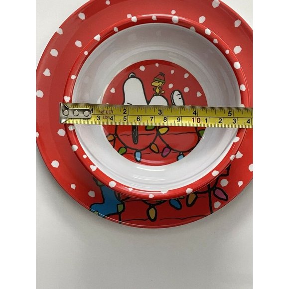 Peanuts Snoopy & Woodstock Melamine Christmas Holiday Plate and Bowl Set - Picture 8 of 9